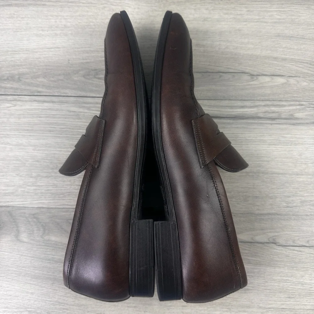 Santoni 8087 Penny Loafers Men's 11 D Brown Leather Made in Italy